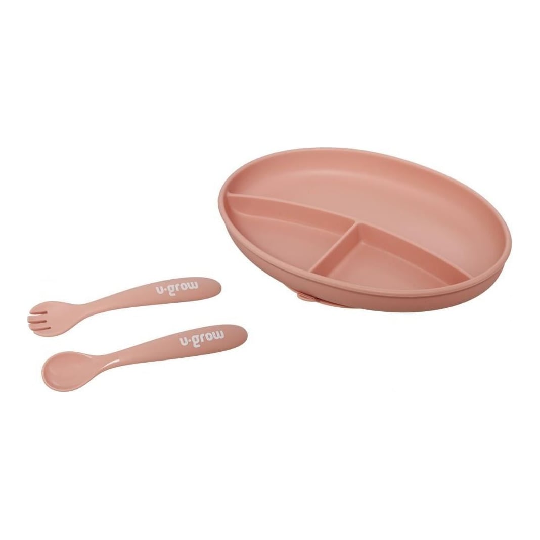 Set farfurie&lingurita, roz, U-Grow
