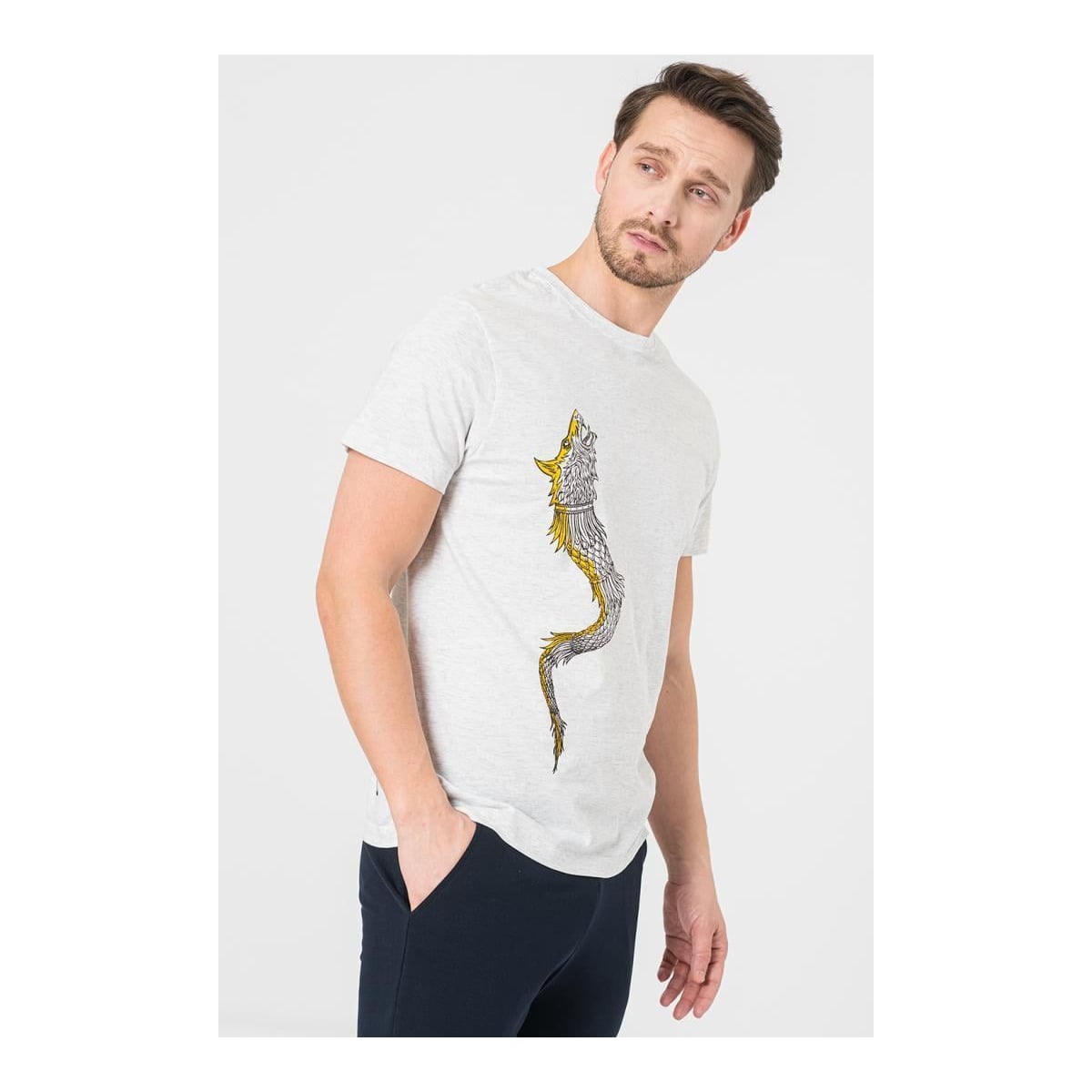 PEGAS Tricou Casual Dracon Barbati Light Gray-
