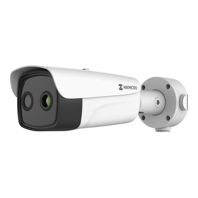HIKVISION Thermal & Optical Bi-spectrum Network Bullet Camera 384 × 288 resolution, 12 μm, VOx UFPA, NETD ≤ 20 mK (25°C, F1.0) Video content analysis 3.0 (VCA3.0): high accuracy vehicle/human detection and classification Temperature exception alarm for fire prevention, -20°C to 150°C (-4°F to 302°F), ± 8°C (±