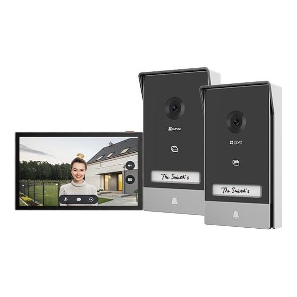 KIT VIDEINTERFON EZVIZ HP7 2-ENTRY, Senzor imagine: 1/2.7" Progressive Scan CMOS, Rezolutie 2K (2048x1296), Lentila: 2.0 mm @ F2.2, view angle: 162° (Diagonal) IR 6M, Compresie: H.265 / H.264 Ecran interior: 7 "touch screen, 1024x600 Conexiune: 2xFire ( Maxim 4 fire ), Conectivitate: IEEE802.11b
