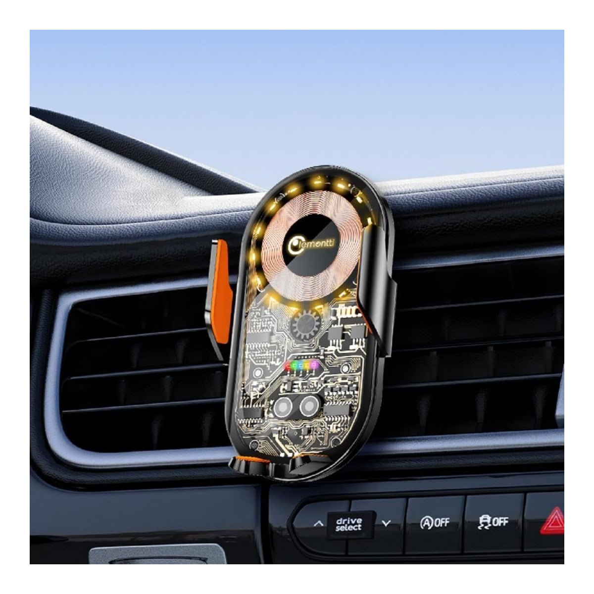LEMONTTI Lemontti Suport Auto cu incarcare Wireless, 15W, deschidere automata prin senzor infrarosu, prindere la ventilatie, cablu Type-C inclus, Transparent Negru