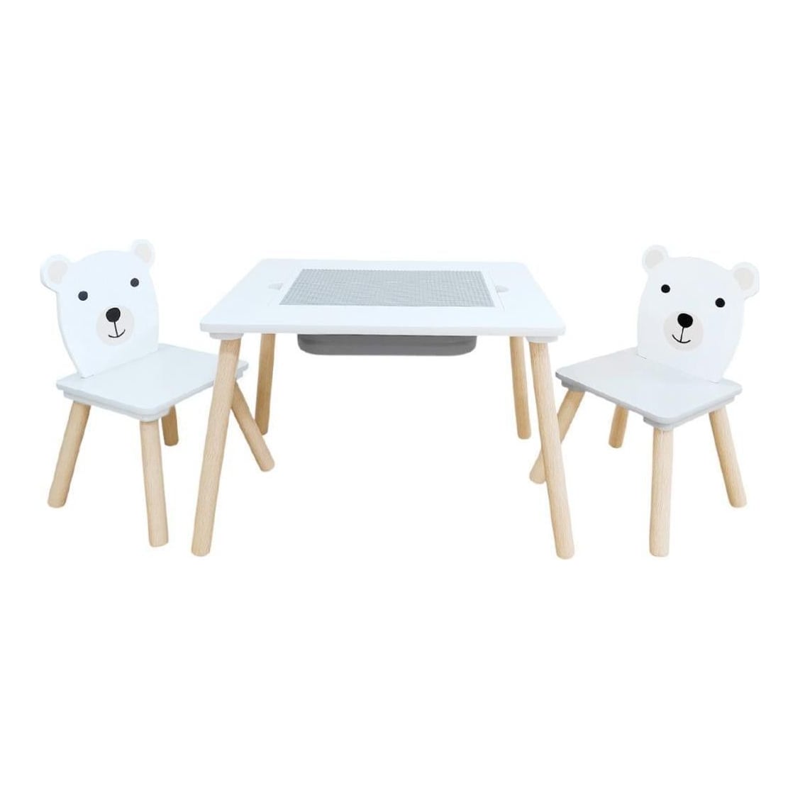 Set masuta si 2 scaune, cu spatiu de activitati, Bear, U-Grow