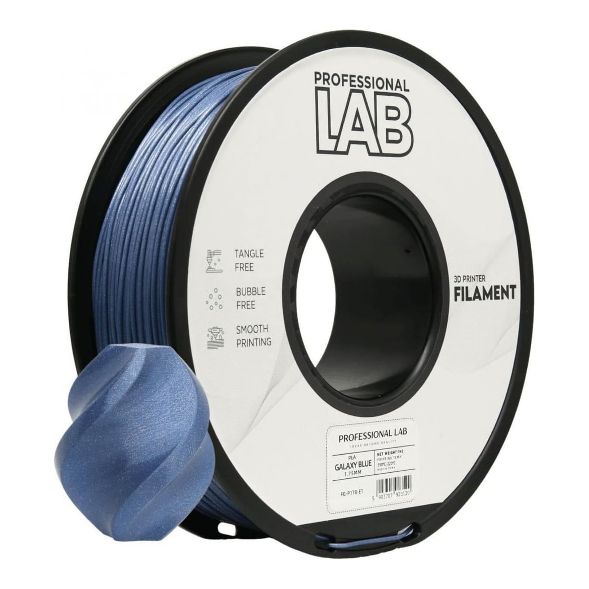 PROFESSIONAL LAB PROF. LAB 3D FILAMENT 1KG PLA GALAXY BLUE, Diametru: 1.75mm, Greutate: 1kg, Temperatura duza: 185C – 215C, Temperatura platforma: 25C – 60C.