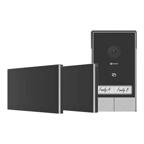 KIT VIDEINTERFON EZVIZ HP7 2-ENTRY, Senzor imagine: 1/2.7" Progressive Scan CMOS, Rezolutie 2K (2048x1296), Lentila: 2.0 mm @ F2.2, view angle: 162° (Diagonal) IR 6M, Compresie: H.265 / H.264 Ecran interior: 7 "touch screen, 1024x600 Conexiune: 2xFire ( Maxim 4 fire ), Conectivitate: IEEE802.11b