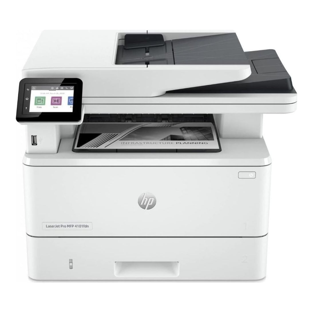 Multifunctional laser mono HP Laserjet 4102FDN , dimensiune A4 (Printare, Copiere, Scanare, Fax), Duplex, viteza 40ppm, rezolutie max 1200 x 1200dpi, procesor 1200Mhz, memorie 512MB RAM, alimentare hartie 350 coli, + 50 coli DADF, limbaj de printare HP PCL 6, HP PCL 5e, HP postscript level 3
