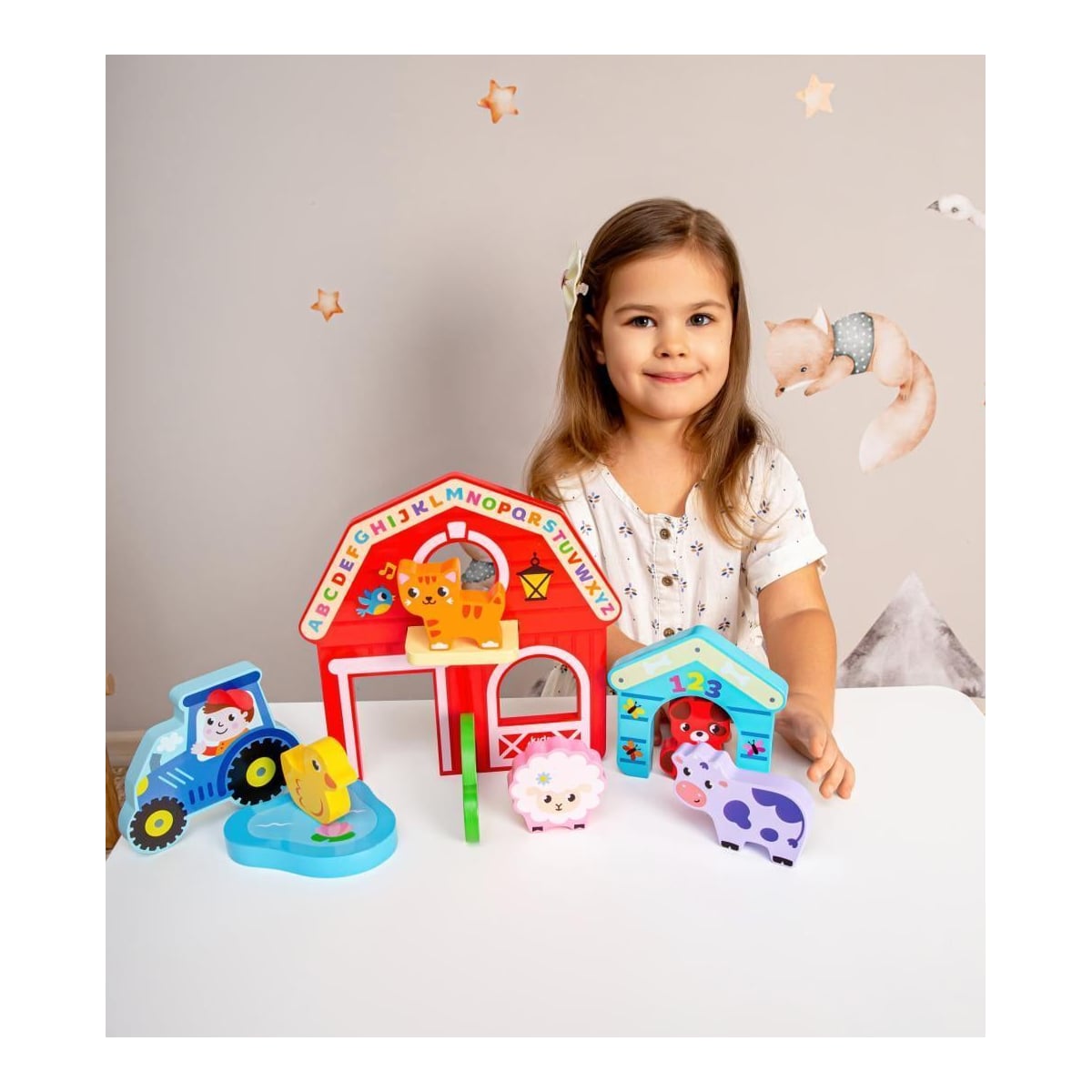 KIDS HITS Set Animale La Ferma, Jucarie Lemn