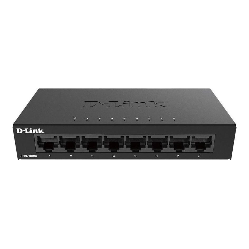 D-Link Switch DGS-108GL, 8 porturi Gigabit, Capacity 16Gbps, desktop, faramanagement, metal, negru, fara ventilator, D-link Green Technology.