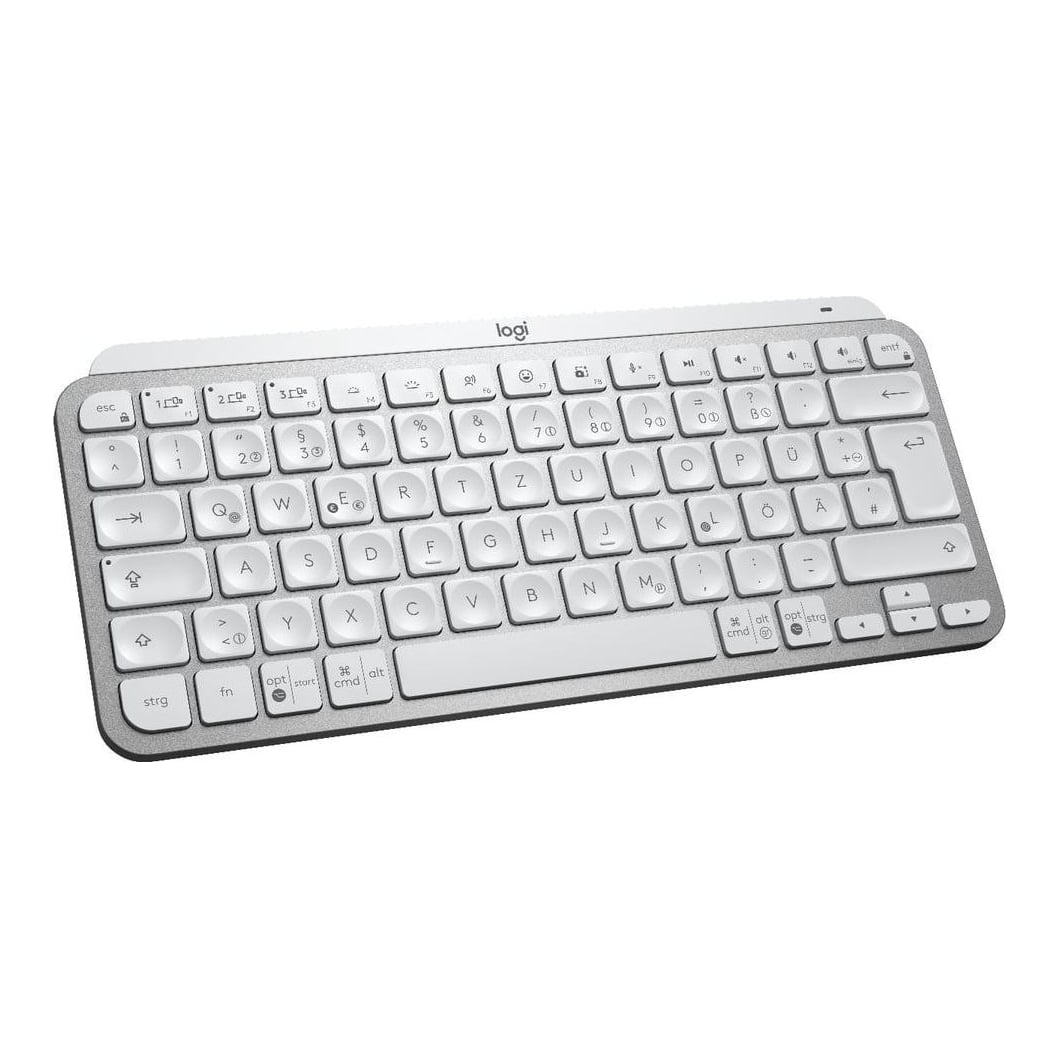 Logitech MX Keys Mini Minimalist Wireless Illuminated Keyboard, Mini, Wireless, RF Wireless + Bluetooth, QWERTZ, LED, Grey