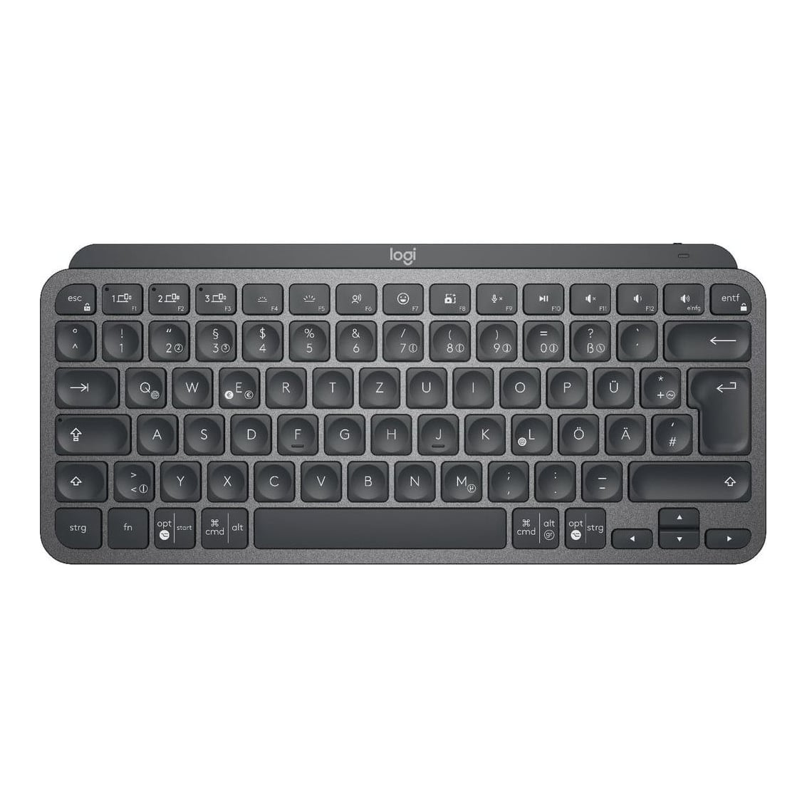 Logitech Master MX Keys Mini Minimalist Wireless Illuminated Keyboard, Mini, Wireless, RF Wireless + Bluetooth, QWERTZ, LED, Graphite