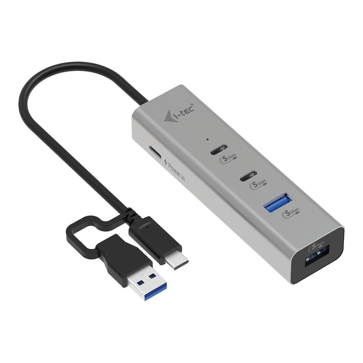 i-tec Metal Universal Charging HUB 2xUSB-C + 2x USB-A Port + Power Delivery 85W, USB 3.2 Gen 1 (3.1 Gen 1) Type-A + Type-C, USB 3.2 Gen 1 (3.1 Gen 1) Type-A, USB 3.2 Gen 1 (3.1 Gen 1) Type-C, 5000 Mbit/s, Silver, 85 W, 0.2 m