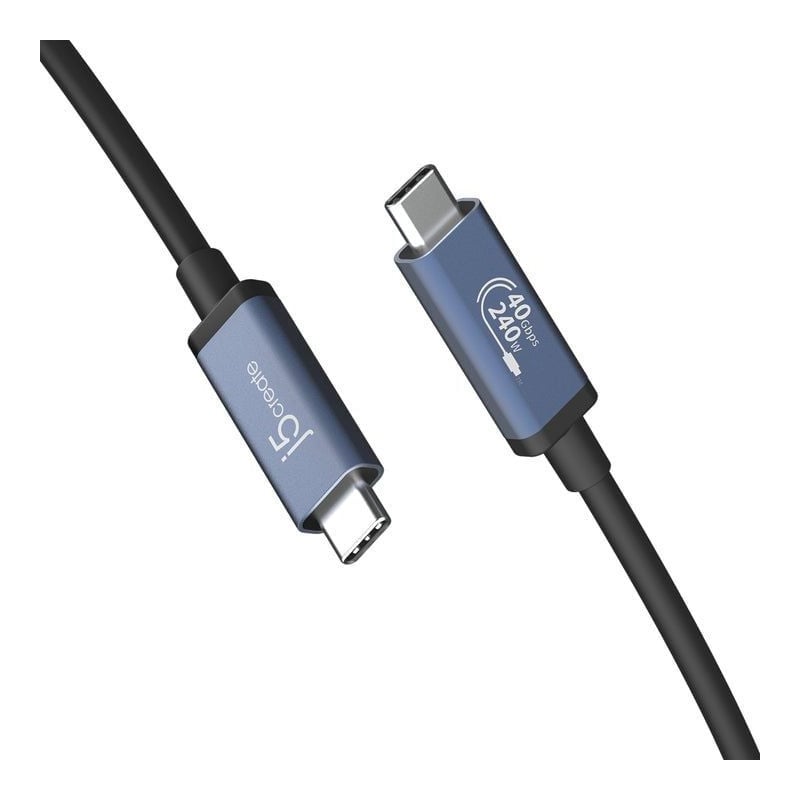 j5create JUC29L08 USB 40Gbps 240W USB Type-C® Cable, 0.8 m, USB C, USB C, 40 Gbit/s, Black, Blue