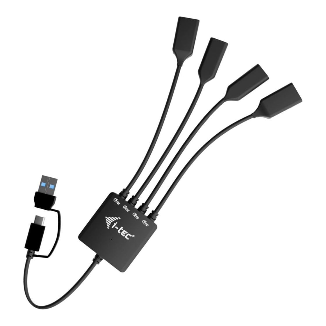 i-tec USB-C/USB-A Cable HUB 4 port (2x USB-C, 2x USB-A), USB 3.2 Gen 1 (3.1 Gen 1) Type-A + Type-C, USB 3.2 Gen 1 (3.1 Gen 1) Type-A, USB 3.2 Gen 1 (3.1 Gen 1) Type-C, 5000 Mbit/s, Black, 0.1 m, Windows 10, Windows 11