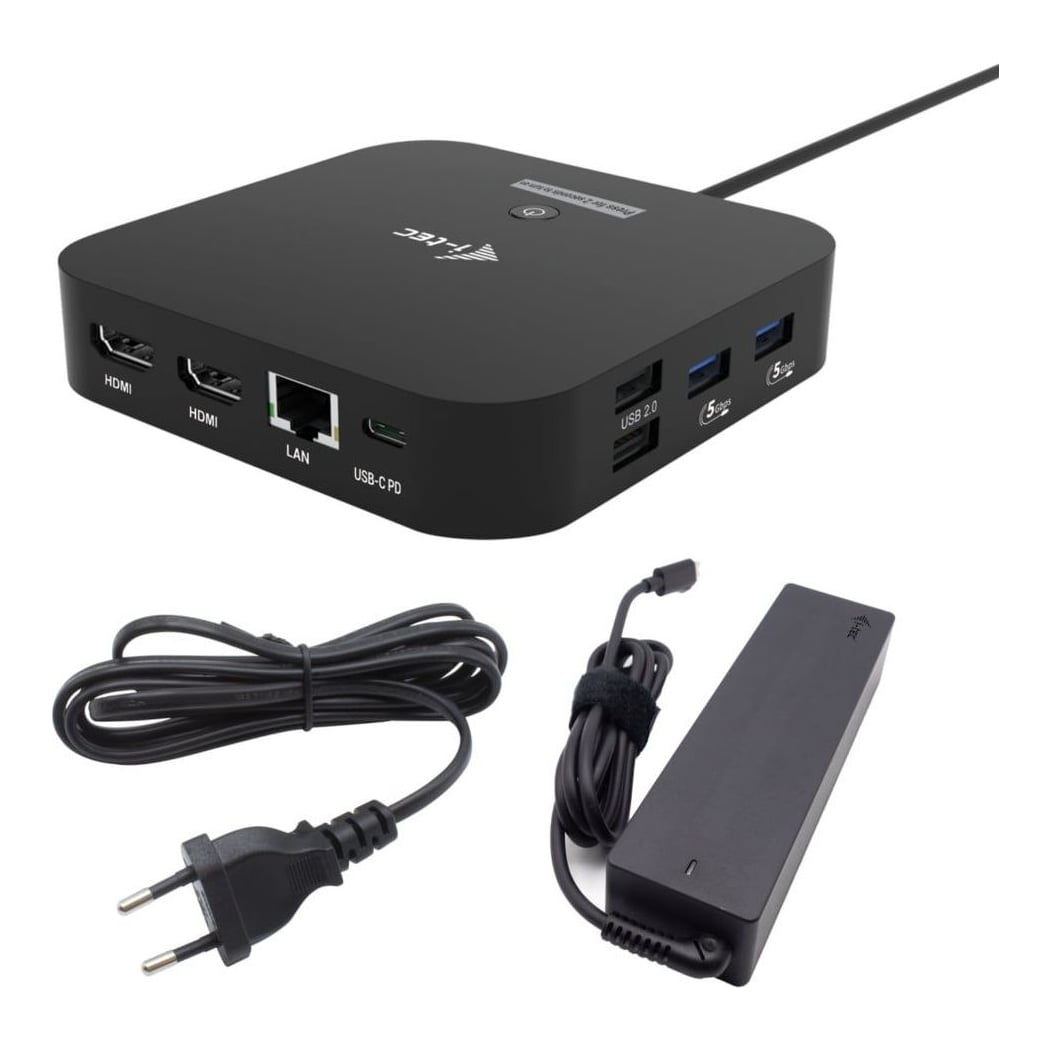 i-tec USB-C Dual HDMI Docking Station with Power Delivery 100 W + Universal Charger 100W, Wired, USB 3.2 Gen 2 (3.1 Gen 2) Type-C, 100 W, 10,100,1000 Mbit/s, Black, 10 Gbit/s