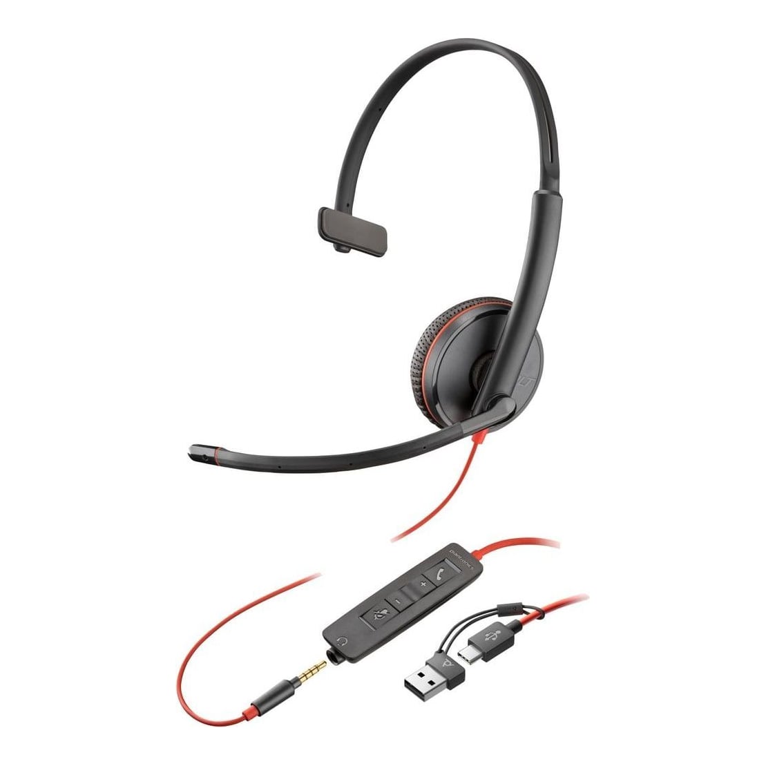 HP Inc. HP Poly Blackwire 3215 Monaural USB-C Headset +3.5mm Plug +USB-C/A Adapter (Bulk), Wired, Office/Call center, 20 - 20000 Hz, 64 g, Headset, Black
