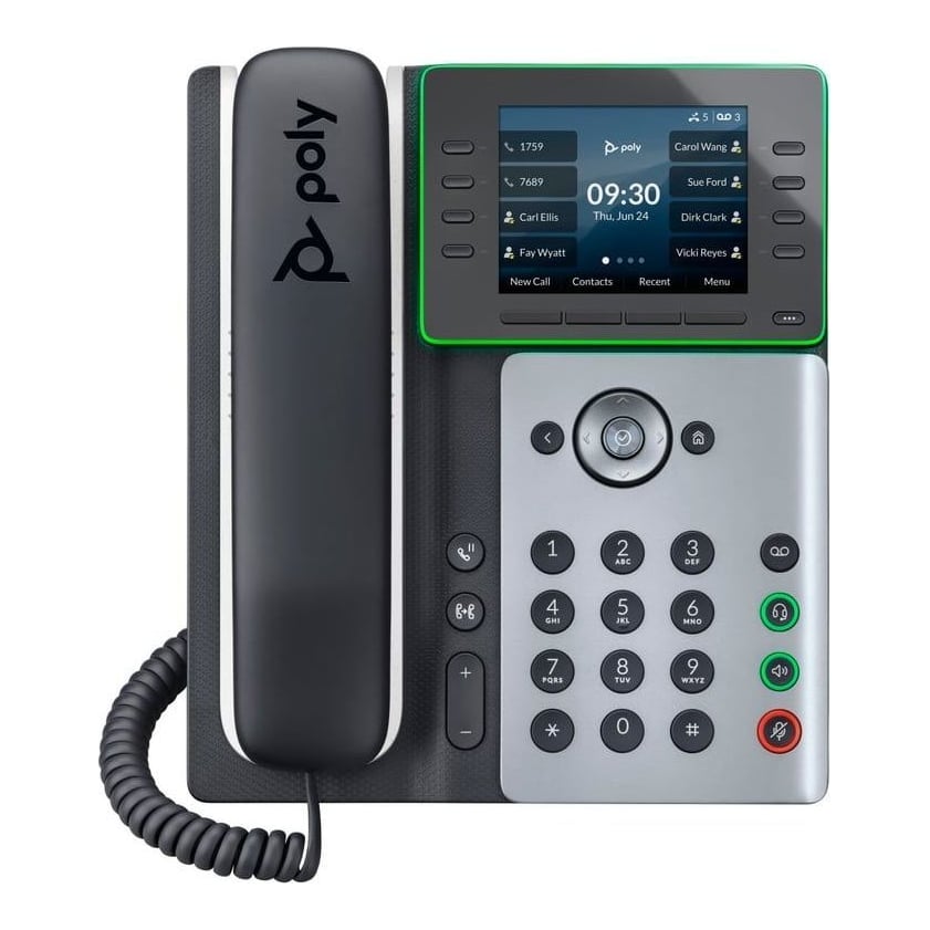 HP Inc. HP Poly Edge E300 IP Phone and PoE-enabled, IP Phone, Black, Wired handset, 8 lines, IPS, 8.89 cm (3.5")