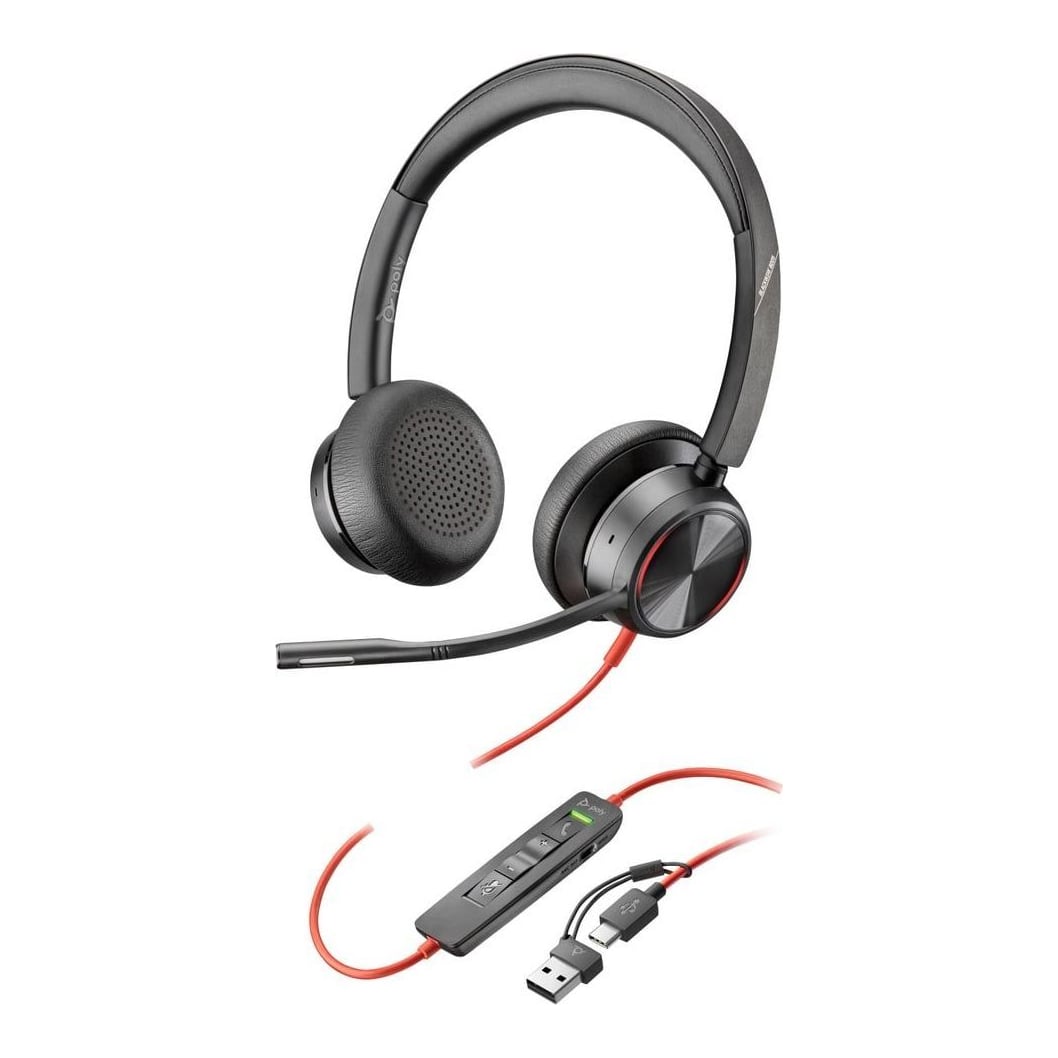 HP Inc. HP Poly Blackwire 8225 Stereo USB-C Headset +USB-C/A Adapter, Wired, Office/Call center, 187 g, Headset, Black