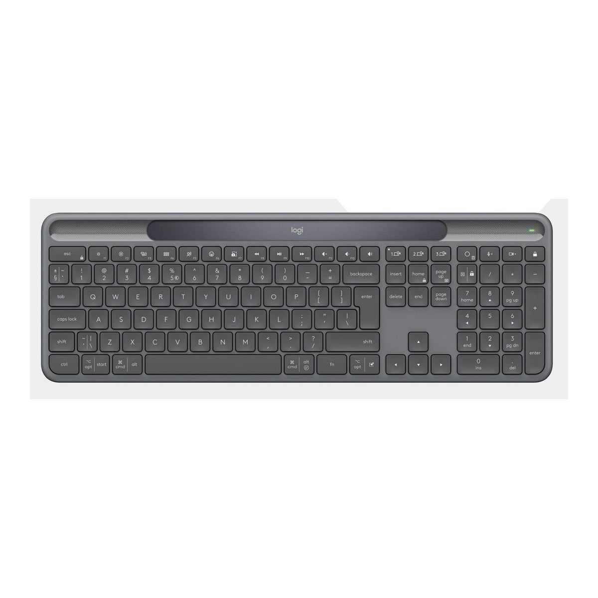 Logitech Signature Slim Solar+ K980 for Business, Full-size (100%), Wireless, RF Wireless + Bluetooth, Scissor key switch, AZERTY, Graphite