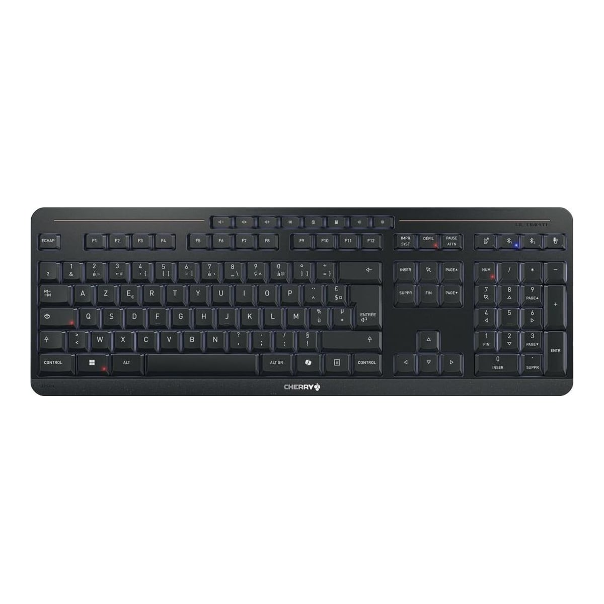 CHERRY Stream keyboard ultimate, Wired & Wireless, USB + RF Wireless + Bluetooth, Scissor key switch, AZERTY, LED, Black