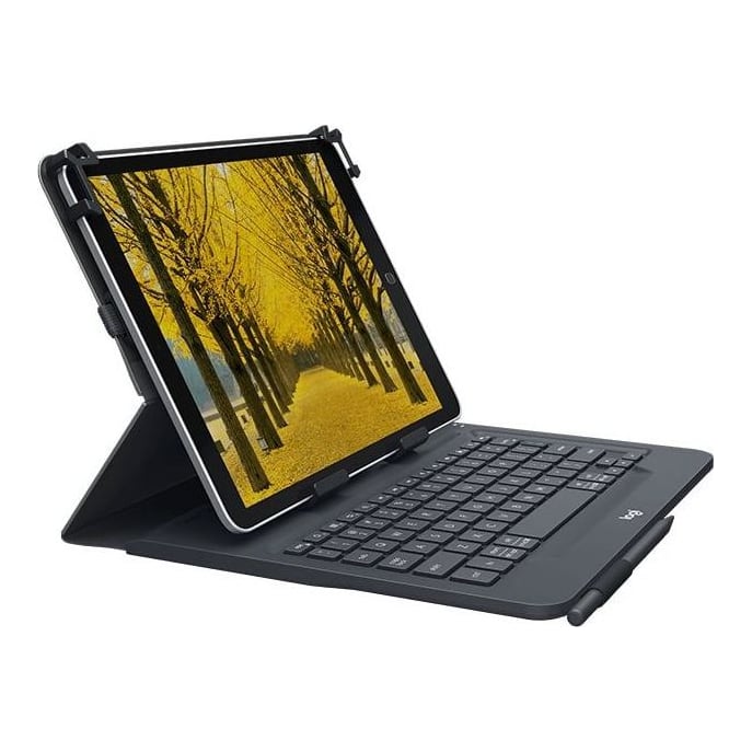 Logitech Universal Folio with integrated keyboard for 9-10 inch tablets, QWERTZ, Swiss, Any brand, iPad Air (3rd Gen) iPad Air (2nd Gen) iPad Air (1st gen) iPad (4th gen) iPad (3rd gen) iPad 2..., Black, 25.4 cm (10")