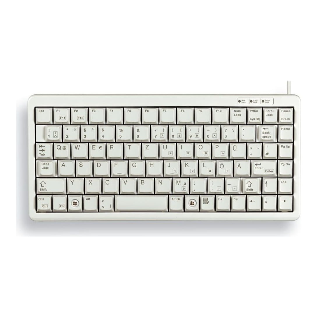 CHERRY Compact Keyboard, QWERTY, 83 keys, Combi USB/PS2, Light Grey, Mini, Wired, USB + PS/2, QWERTY, Grey