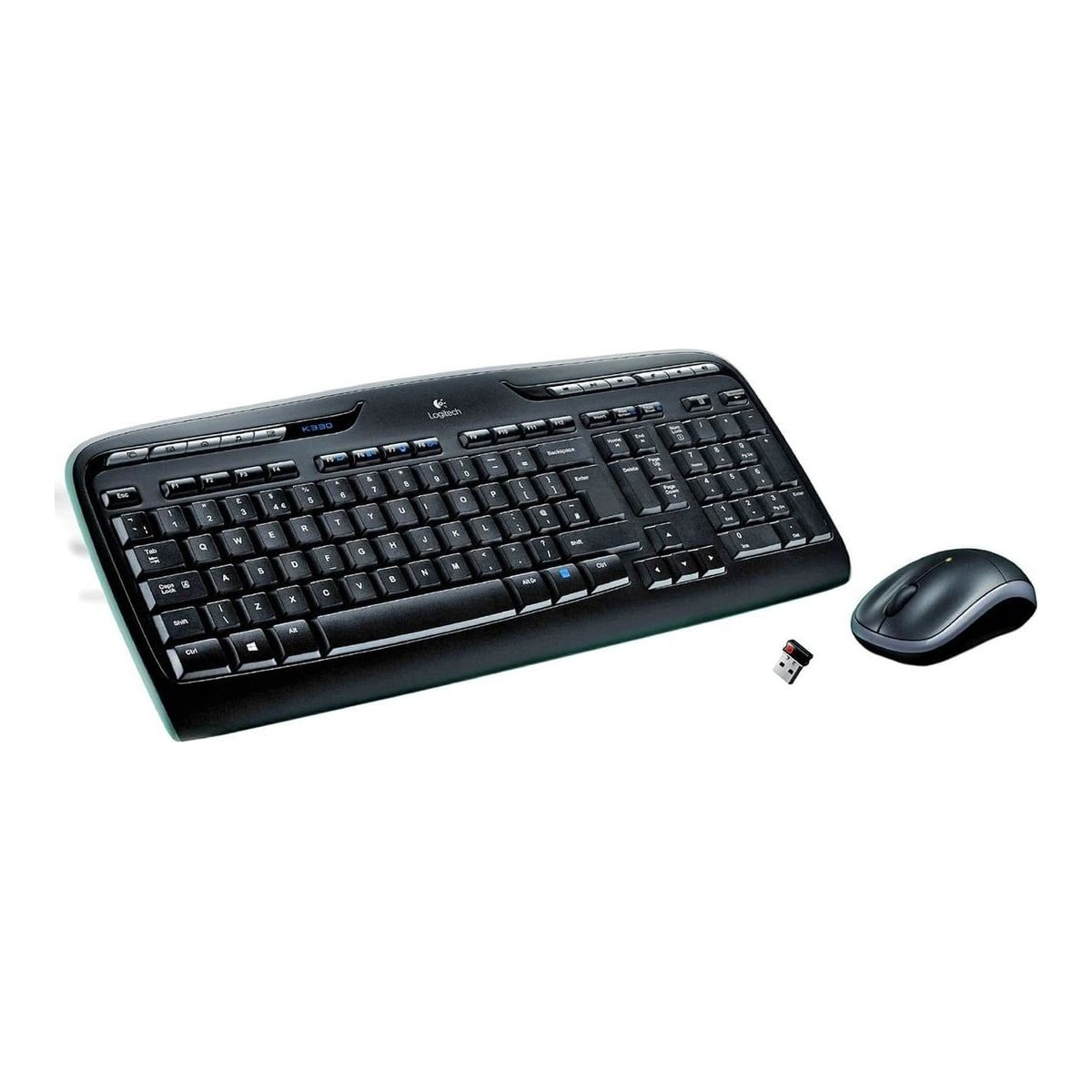 Logitech Wireless Combo MK330, Full-size (100%), Wireless, USB, QWERTY, Black, Grey, Mouse included