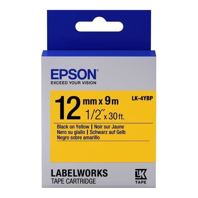 Epson Label Cartridge Pastel LK-4YBP Black/Yellow 12mm (9m), Black on yellow, Japan, 1.2 cm, 9 m, 1 pc(s), 25 mm