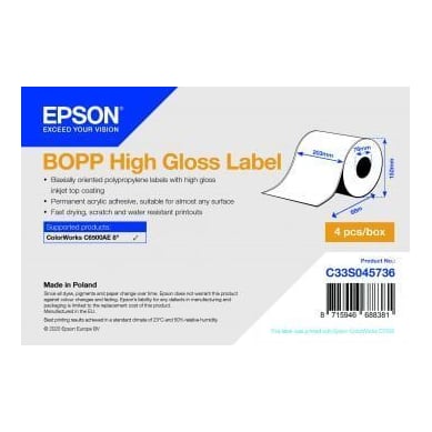Epson C33S045736, Polypropylene (PP), Inkjet, Acrylic, Permanent, Gloss, Epson ColorWorks C7500G Epson ColorWorks C7500 ColorWorks CW-C6500Pe ColorWorks CW-C6500Ae...