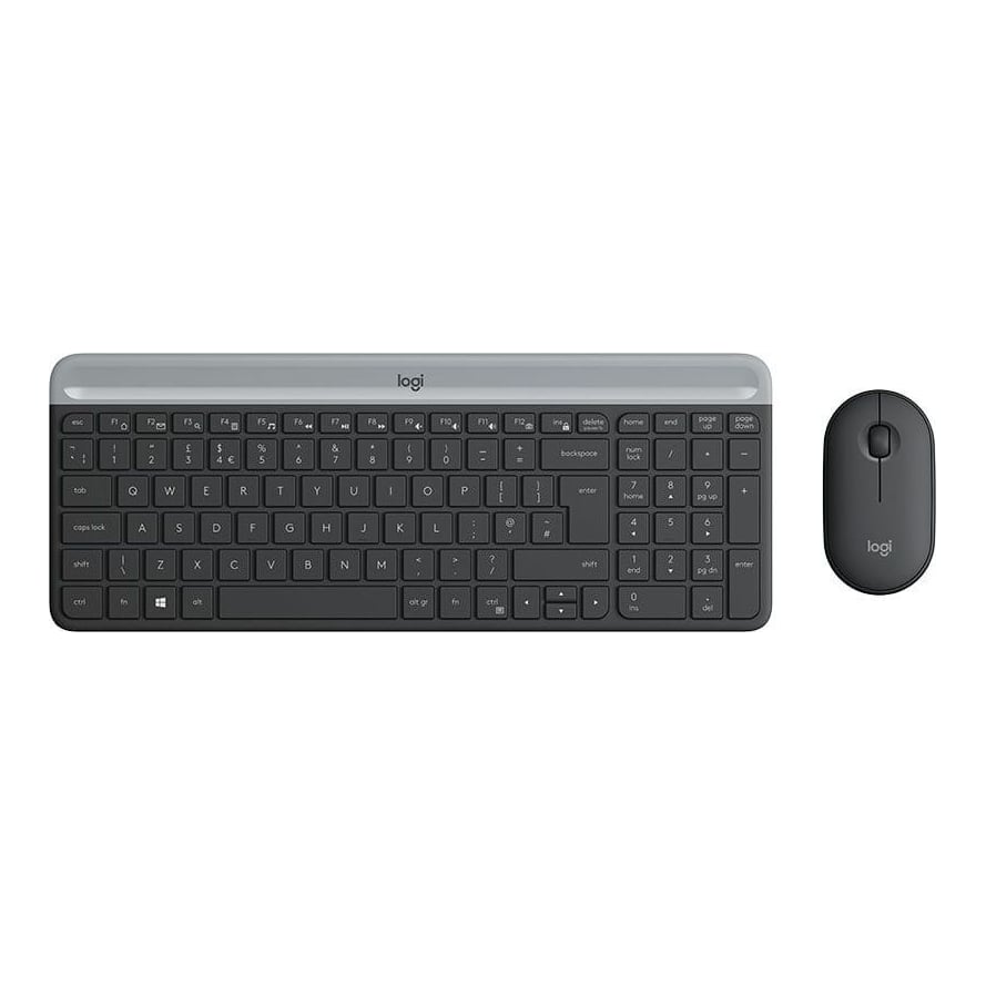 Logitech Slim Wireless Combo MK470, Full-size (100%), Wireless, RF Wireless, QWERTY, Graphite, Mouse included