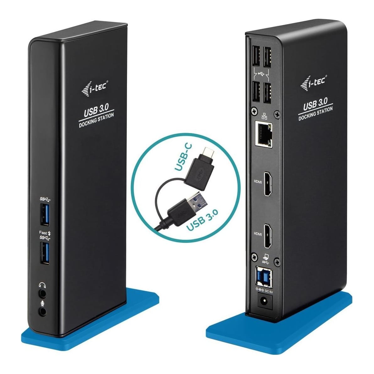 i-tec USB 3.0/USB-C Dual HDMI Docking Station, Wired, USB 3.2 Gen 1 (3.1 Gen 1) Type-A, 3.5 mm, 10,100,1000 Mbit/s, Black, AC
