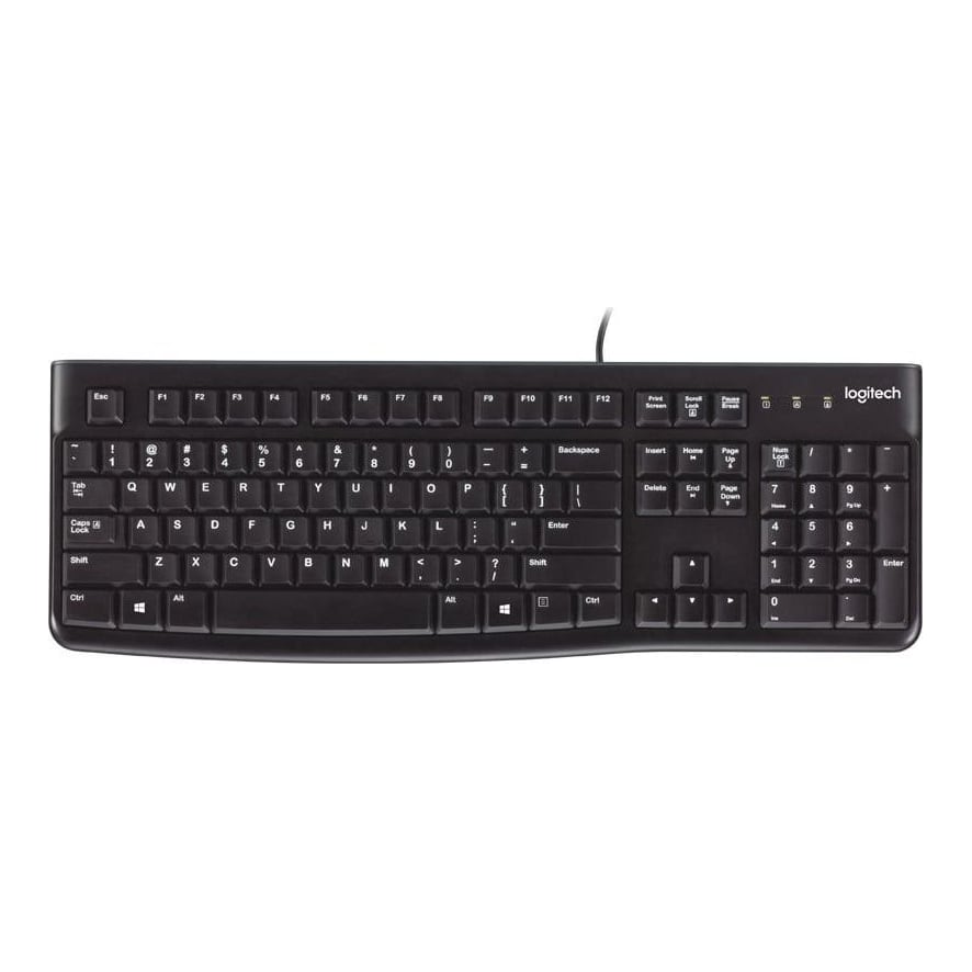 Logitech K120 Corded Keyboard, Full-size (100%), Wired, USB, QWERTY, Black