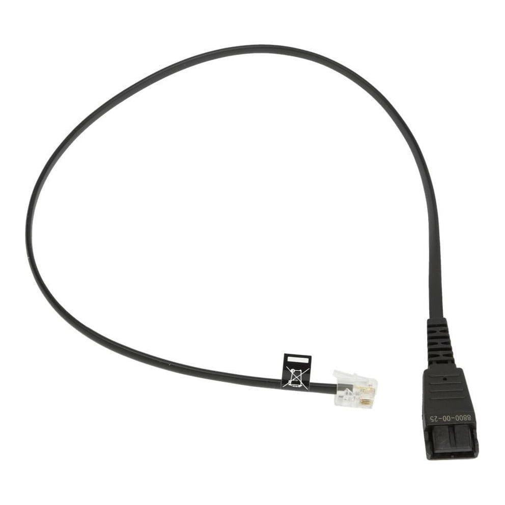 Jabra QD cord, straight, mod plug, 0.5 m, QD, RJ-10, Black, Male, Male