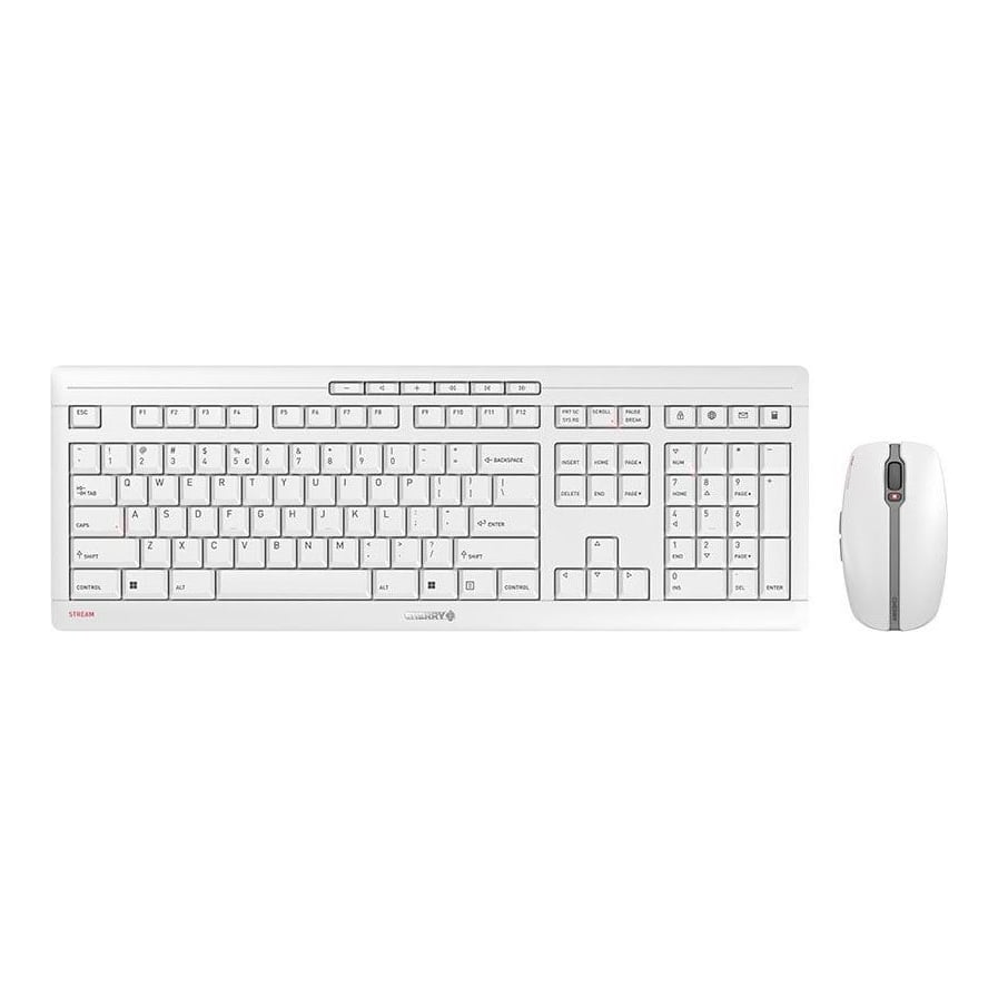 CHERRY Stream Desktop Recharge, Full-size (100%), Wireless, RF Wireless, QWERTY, Grey, Mouse included