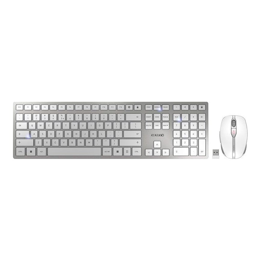 CHERRY DW 9100 SLIM, Wireless, RF Wireless + Bluetooth, QWERTY, Silver, Mouse included