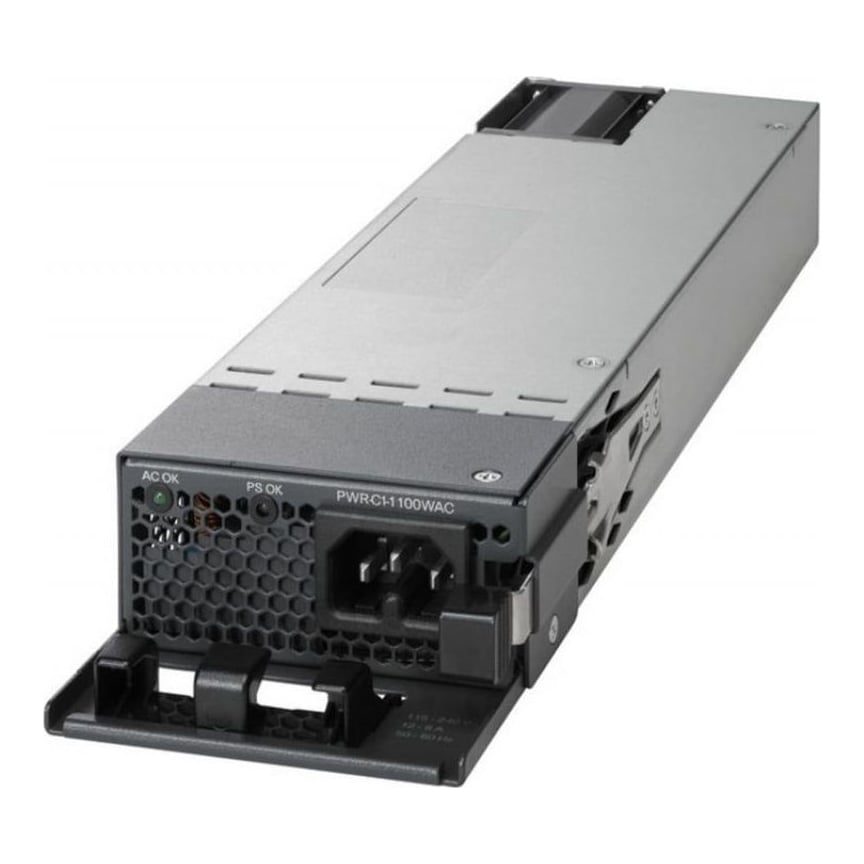 Cisco PWR-C1-1100WAC-P=, Power supply, Black, Grey, Steel, Over voltage, Overload, Short circuit, Under voltage, Cisco Catalyst 9300 Series, Wired