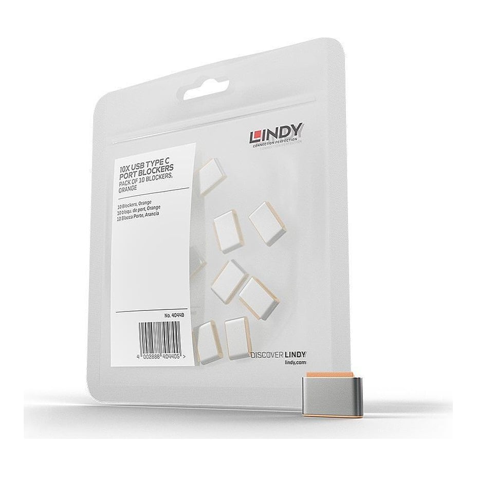 APG Lindy USB Type C Port Blockers (Without Key) - Pack of 10, Orange, Port blocker, USB Type-C, Orange, Acrylonitrile butadiene styrene (ABS), 10 pc(s), Polybag