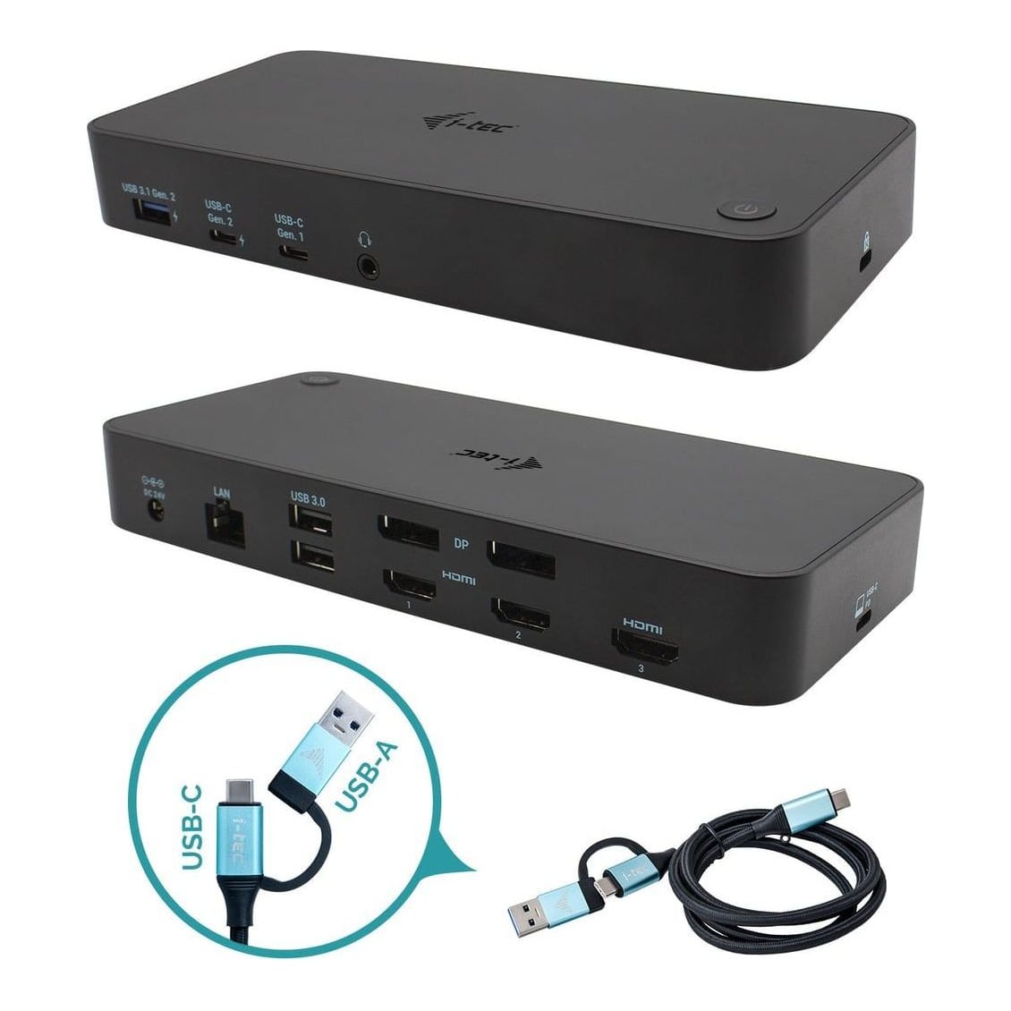 i-tec USB 3.0 / USB-C / Thunderbolt, 3x 4K Docking Station + Power Delivery 100W, Wired, USB 3.2 Gen 1 (3.1 Gen 1) Type-C, 100 W, 3.5 mm, 10,100,1000 Mbit/s, Black
