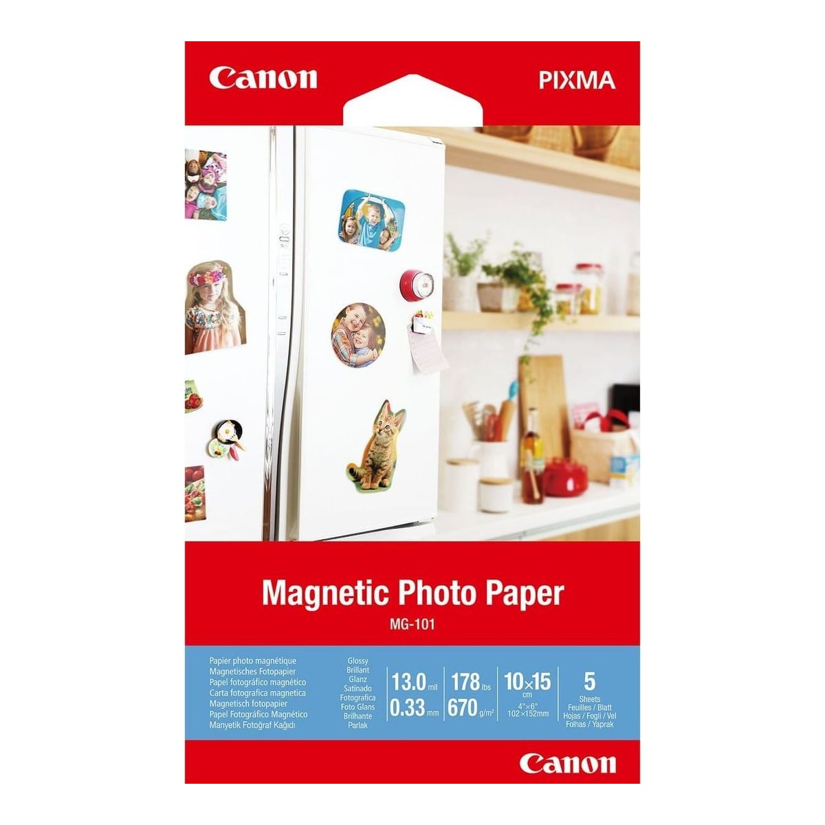 Canon MG-101 Magnetic Photo Paper, 4x6", 5 sheets, 10x15 cm, White, 5 sheets, PIXMA iP110 wb PIXMA E204 PIXMA G2501 PIXMA MG2550S PIXMA MG6650