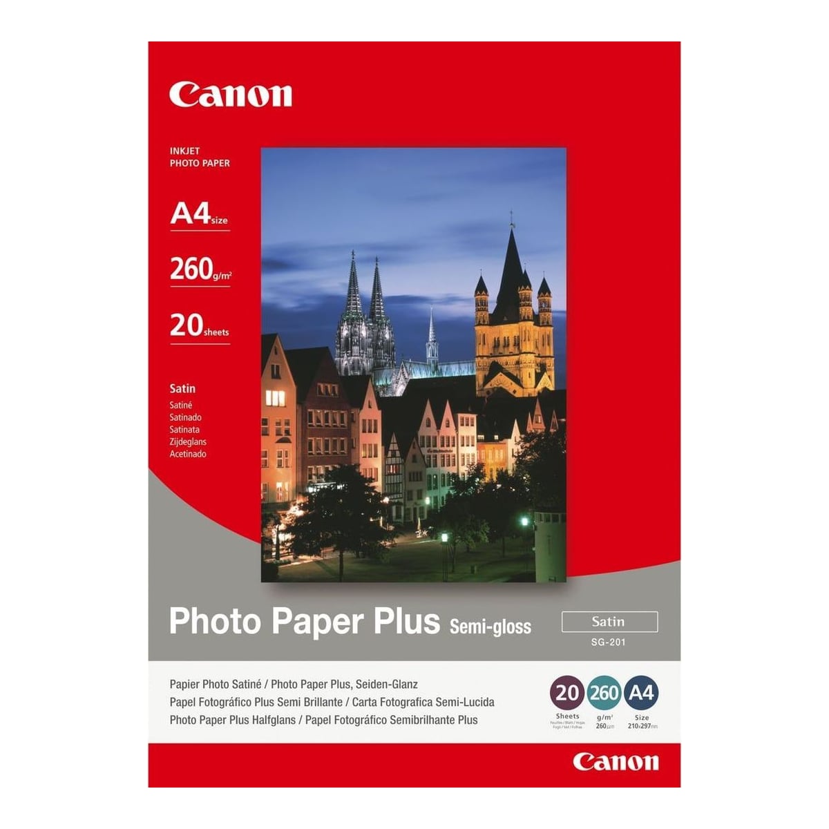 Canon SG-201 Semi-Gloss Photo Paper Plus A4 - 20 Sheets, Satin, 260 g/m², A4, 20 sheets, Semi, 210 mm