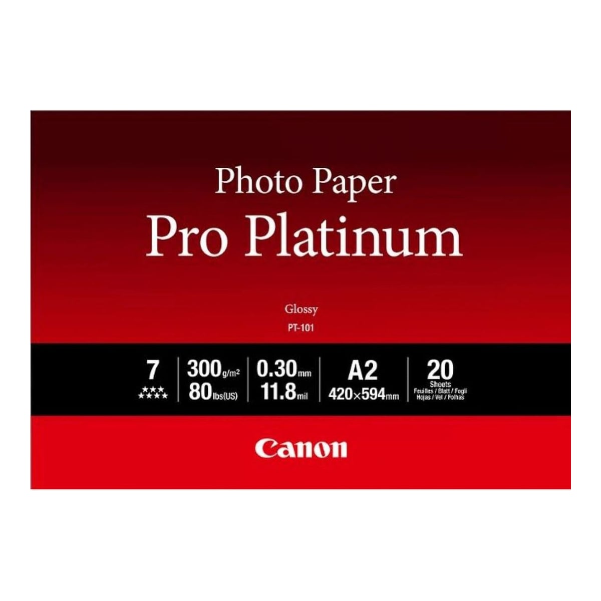 Canon PT-101 Pro Platinum Photo Paper A2 - 20 Sheets, High-gloss, 300 g/m², A2, White, 20 sheets