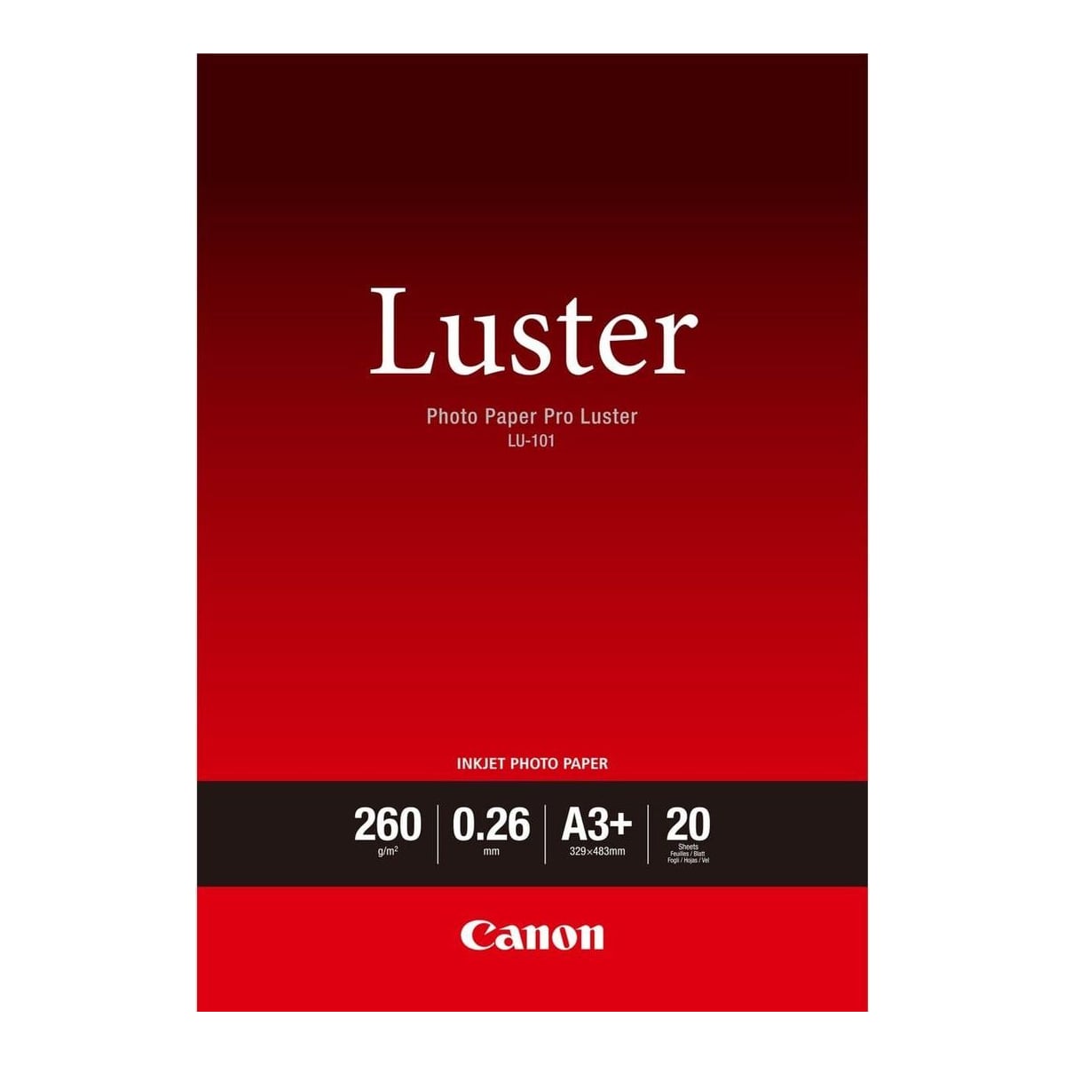 Canon LU-101 Luster Photo Paper Pro A3 Plus - 20 Sheets, Satin, 260 g/m², White, 260 µm, 10 - 35 °C, 10 - 35 °C