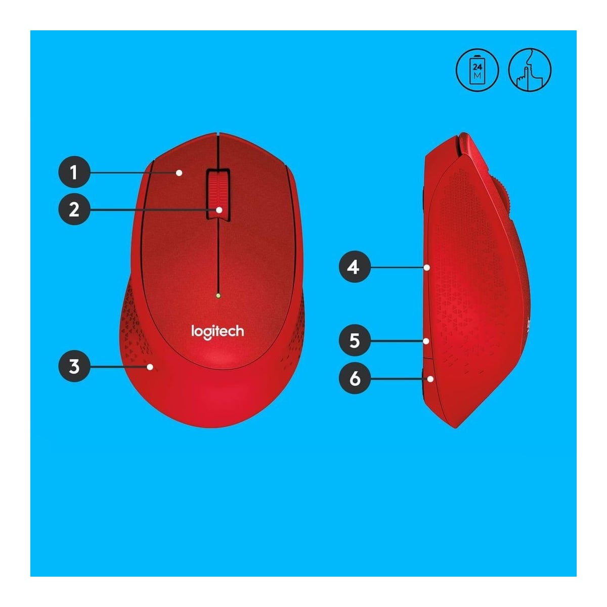 Logitech M330 SILENT PLUS, Right-hand, Mechanical, RF Wireless, 1000 DPI, Red