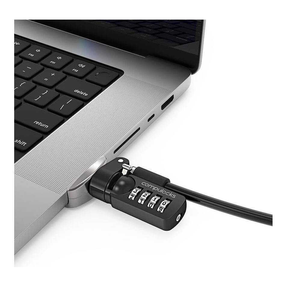 Compulocks Ledge Lock Adapter for MacBook Pro 16" M1, M2 & M3 with Combination Cable Lock Silver, Combination lock, Latch, Black, Silver