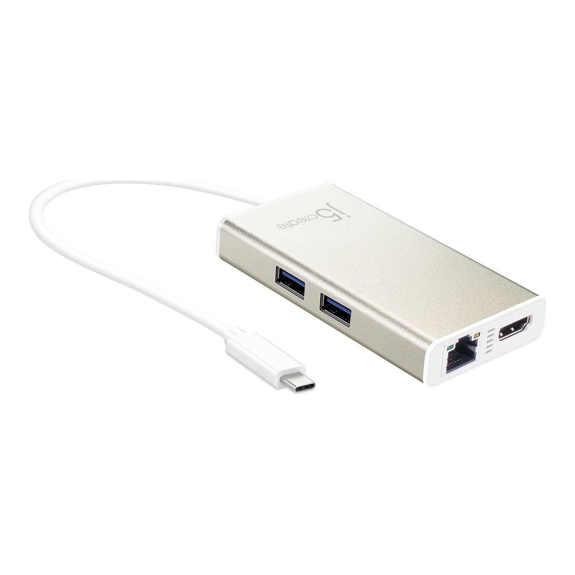 j5create JCA374-N USB Type-C Multi-Adapter, Wired, USB Type-C, 60 W, 10,100,1000 Mbit/s, Gold, White, Metallic Champagne
