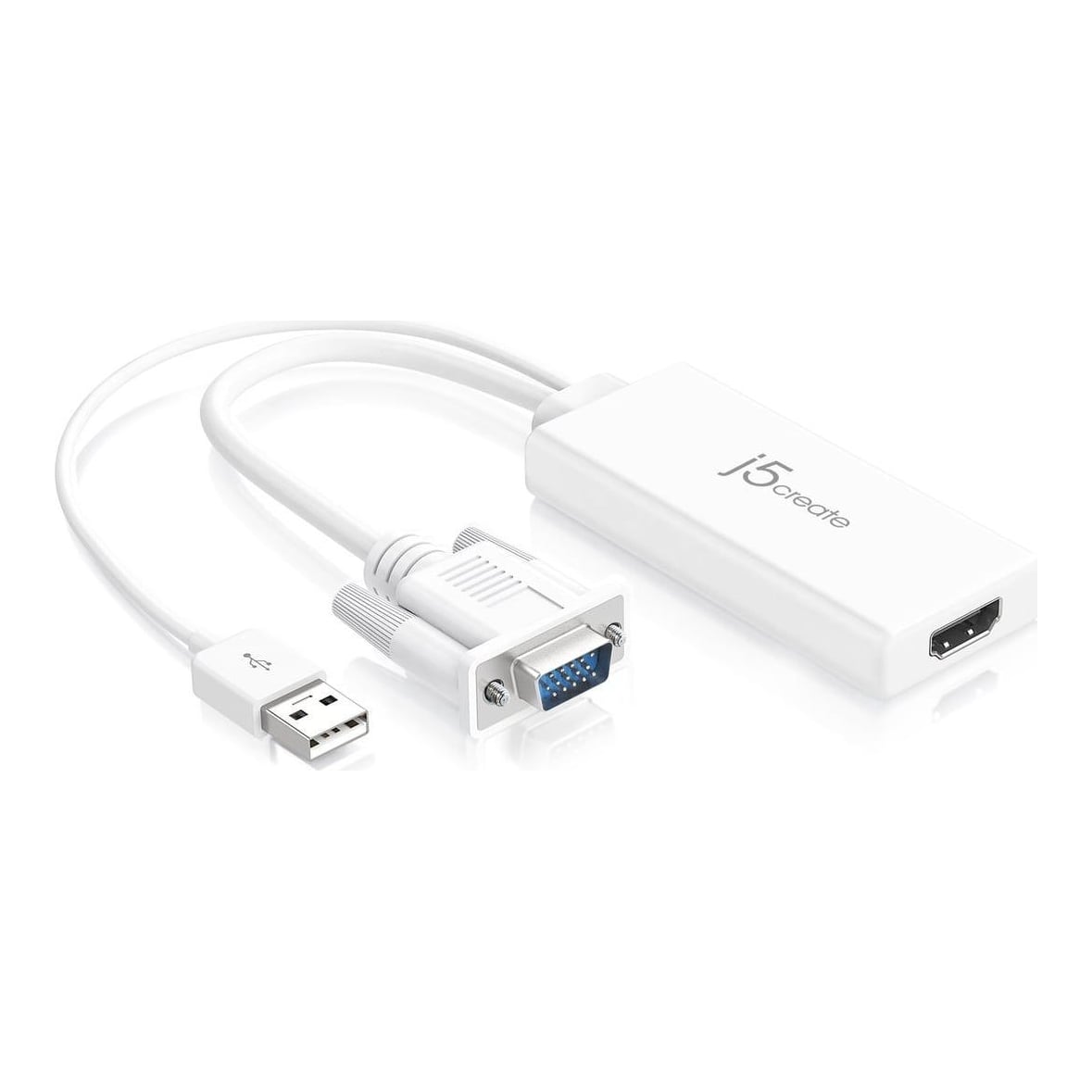 j5create JDA214 VGA to HDMI™ Video Audio Adapter, White, 0.176 m, VGA, USB A, HDMI, Male, Female, USB