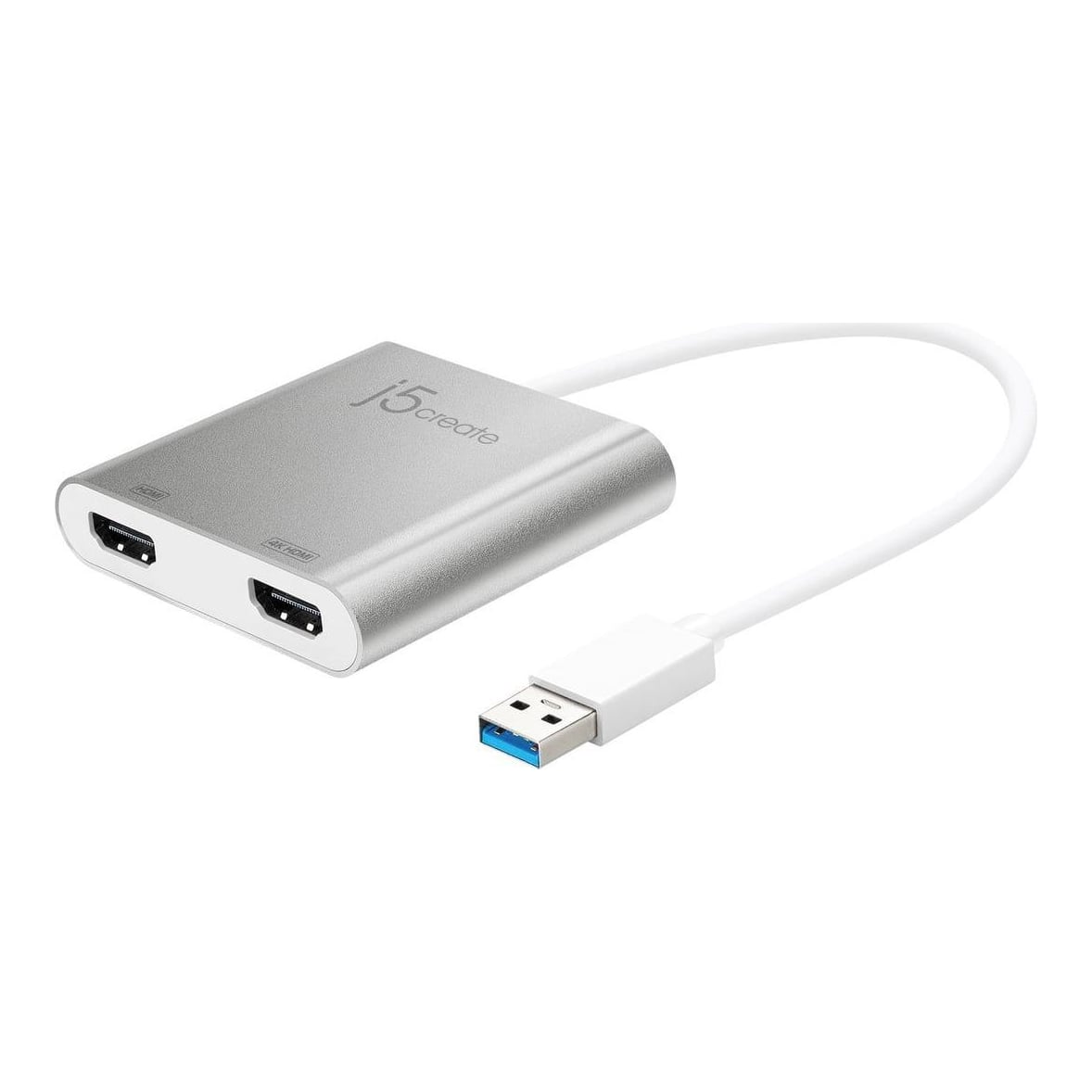 j5create JUA365 USB™ 3.0 to Dual HDMI Multi-Monitor Adapter, Silver, 3.2 Gen 1 (3.1 Gen 1), USB Type-A, HDMI output, 3840 x 2160 pixels