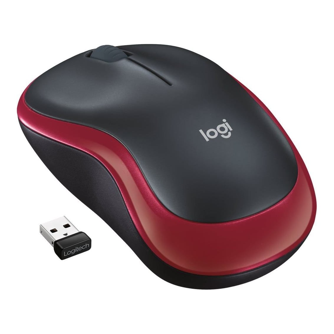 Logitech Wireless Mouse M185, Ambidextrous, Optical, RF Wireless, 1000 DPI, Red