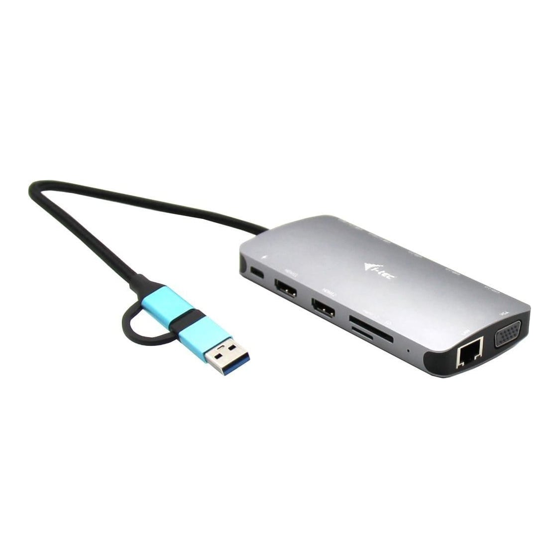 i-tec USB 3.0 USB-C/Thunderbolt 3x Display Metal Nano Dock with LAN + Power Delivery 100 W, Wired, USB 3.2 Gen 1 (3.1 Gen 1) Type-A + Type-C, 100 W, 10,100,1000 Mbit/s, Silver, MicroSD (TransFlash), SD
