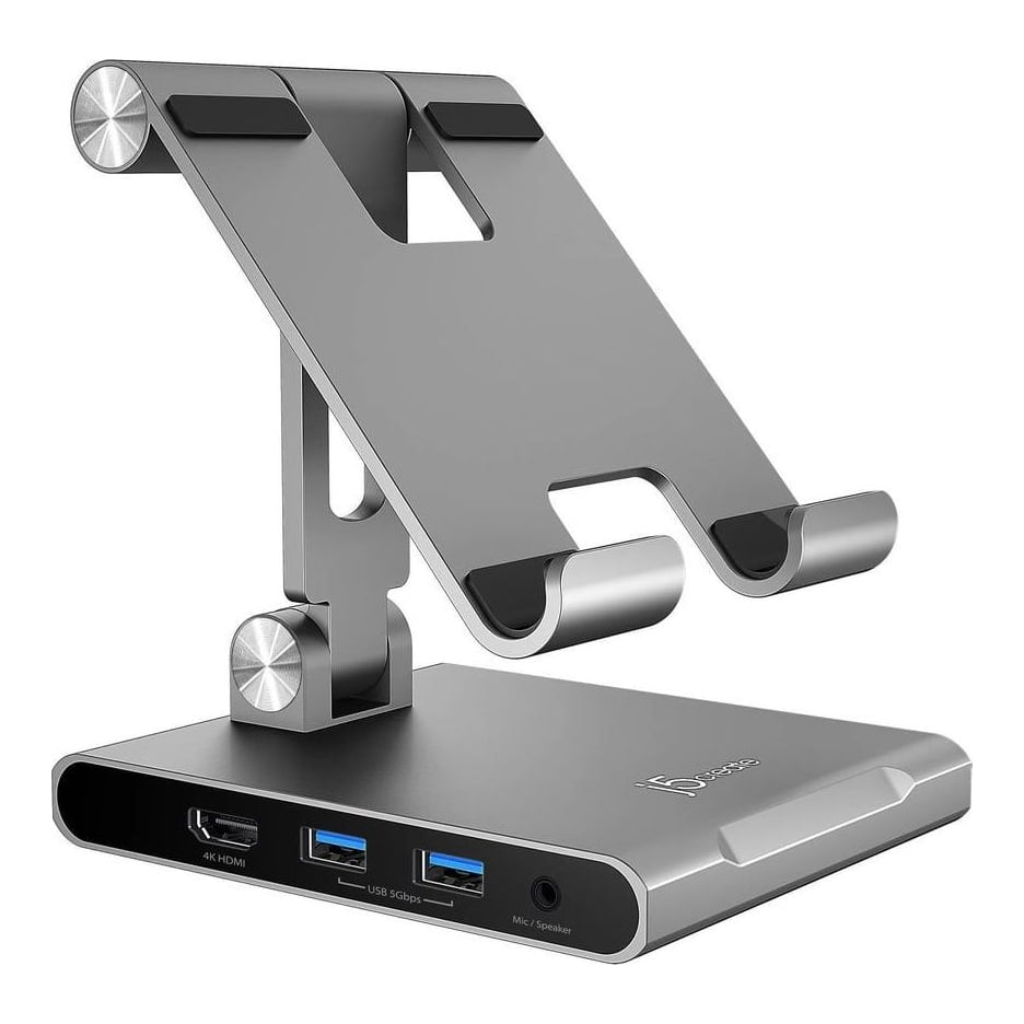 j5create JTS224 Multi-Angle Stand with Docking Station for iPad Pro®, Tablet stand, Grey, 32.8 cm (12.9"), 1.5 kg, Compatible with iPad Pro® & iPad Air® & iPad mini® with USB-C® port Supports Extended Mode on..., 20 V
