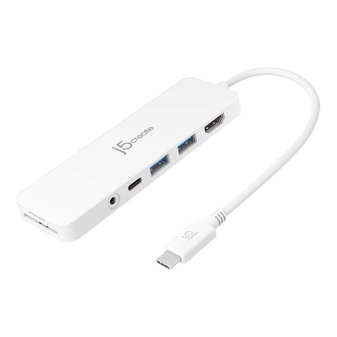 j5create JCD373-N USB-C® Lightweight Multi Adapter, USB 3.2 Gen 1 (3.1 Gen 1) Type-C, 60 W, White, MicroSD (TransFlash), SD, 4K Ultra HD, 30 Hz