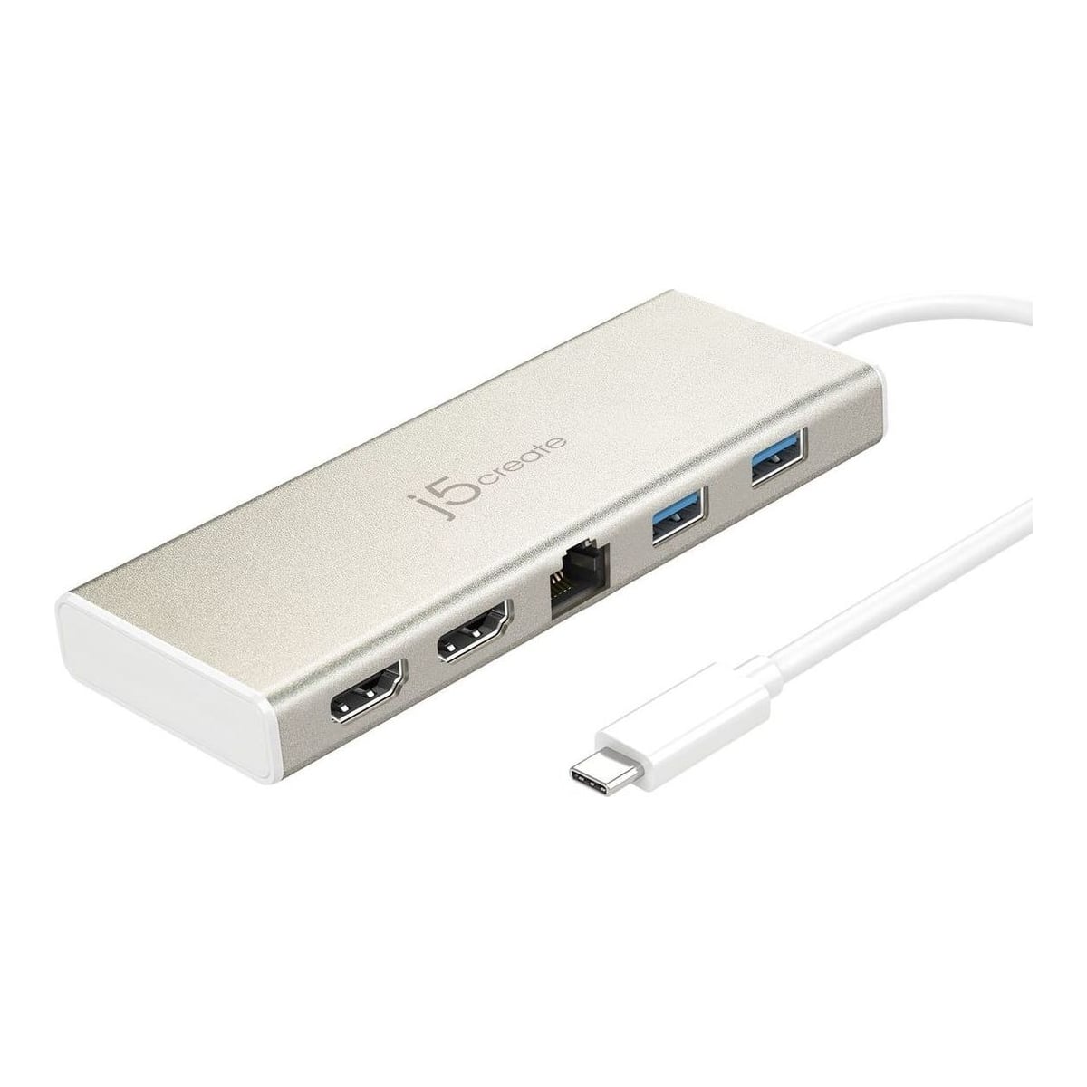 j5create JCD381-N USB Type-C™ Dual HDMI Mini Dock-Ethernet/ USB 3.1 HUB / PD2.0, USB 3.2 Gen 1 (3.1 Gen 1) Type-C, 60 W, 10,100,1000 Mbit/s, Beige, White, 4K Ultra HD, 30 Hz